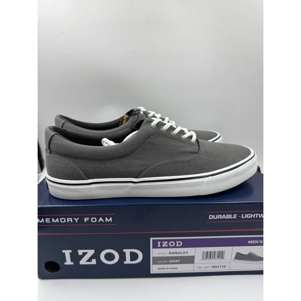 Izod Men's Rangley Canvas Memory Foam Gray Lace Up Sneaker Shoes Size 10 New
